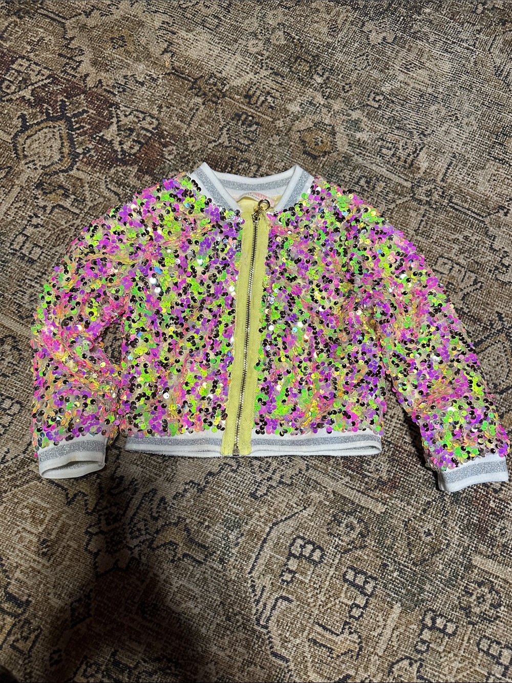 Toddler Multi-Color Sequin Jacket with Yellow Zip